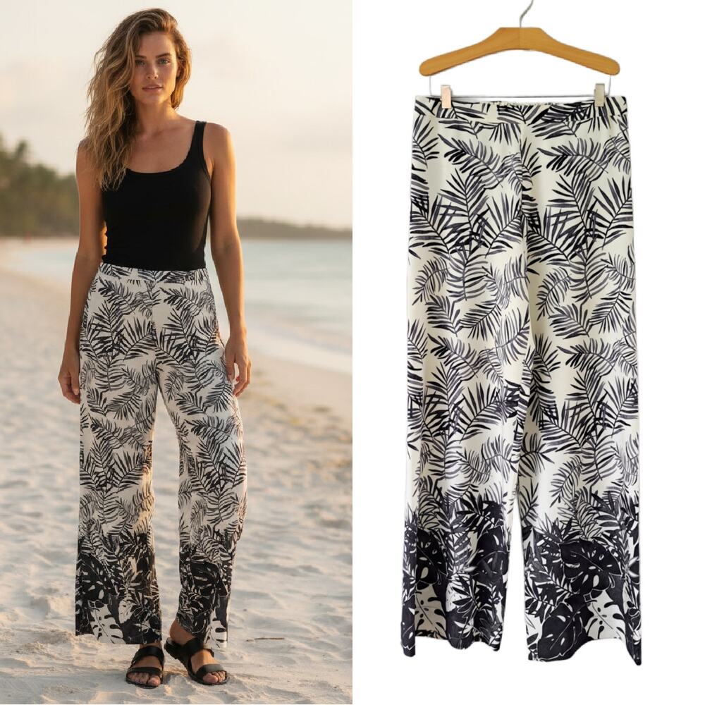 TOMMY BAHAMA Palm Place Wide Leg Palazzo Beach Pant Ivory Black Size 0